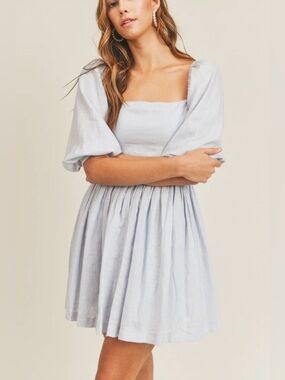 Mable - Light Blue Linen Blend Short Sleeve Lined Mini Dress Size Medium